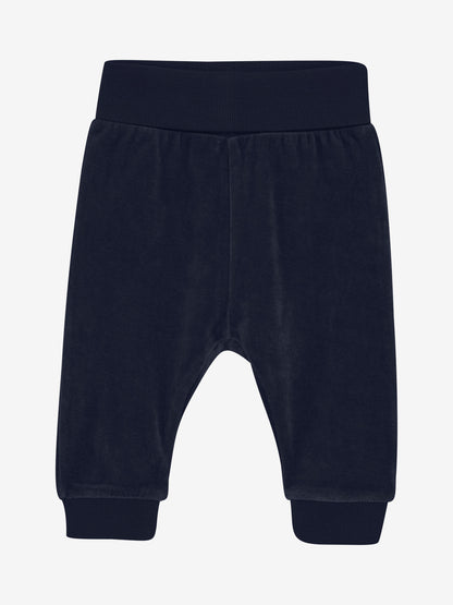 Fixoni Babyhose aus Velours in Dunkelblau – Vorderansicht. Erhältlich im Bärechind in Winterthur, Zürich, Schweiz.