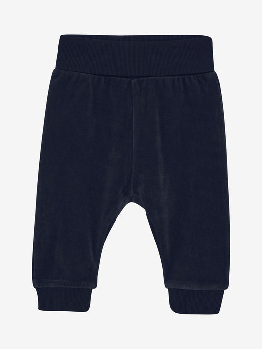Fixoni Babyhose aus Velours in Dunkelblau – Vorderansicht. Erhältlich im Bärechind in Winterthur, Zürich, Schweiz.