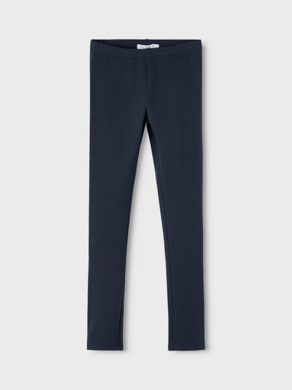 Dunkelblaue gefütterte Baumwollleggings für Kinder, Vorderansicht – Bärechind, Winterthur, Zürich Schweiz.