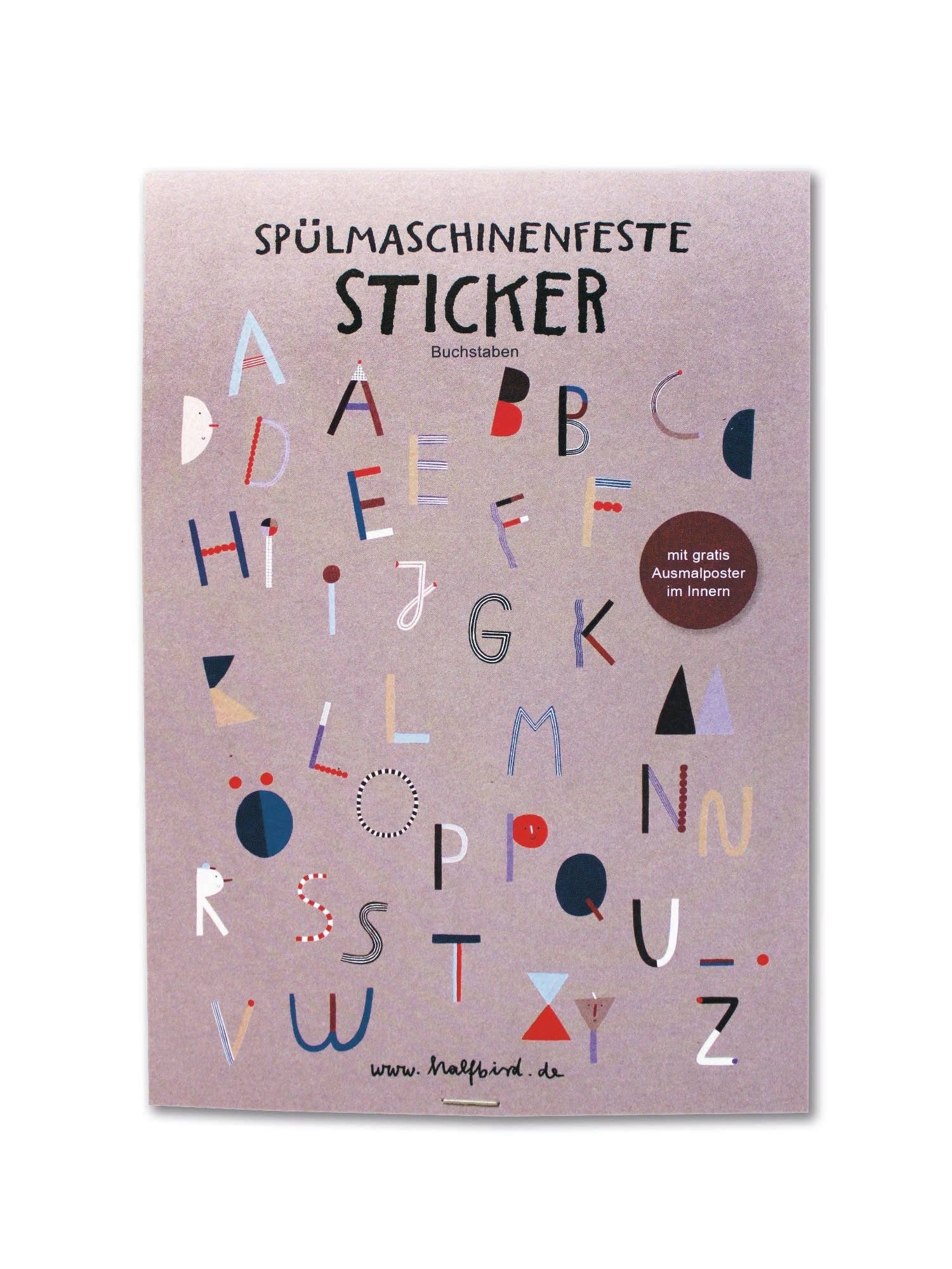 ABC-Stickerbogen von Halfbird – spülmaschinenfeste Buchstaben-Sticker, nachhaltig & kreativ - erhältlich im Bärechind, Winterthur.