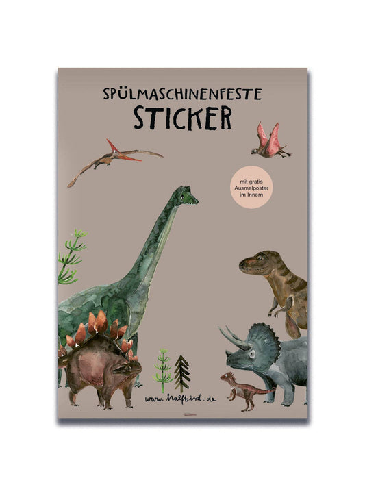 Dinosaurier-Sticker von Halfbird – nachhaltiger Stickerbogen für Kinderflaschen, Brotdosen & Tassen