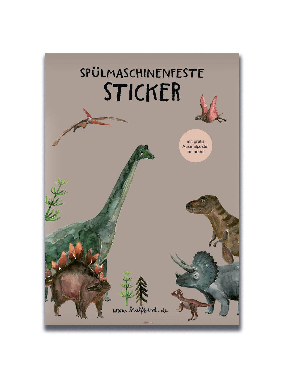 Halfbird Sticker Dinosaurier – spülmaschinenfest für Flaschen & Brotdosen bei Bärechind in Winterthur, Zürich, Schweiz.