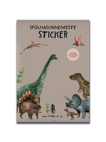 Halfbird Sticker Dinosaurier – spülmaschinenfest für Flaschen & Brotdosen bei Bärechind in Winterthur, Zürich, Schweiz.