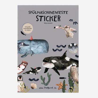 Meereswelt-Stickerbogen von Halfbird – spülmaschinenfest & erhältlich im Bärechind in Winterthur