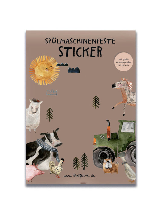 Nachhaltiger Stickerbogen „Bauernhof“ von Halfbird – erhältlich im Bärechind in Winterthur, Schweiz