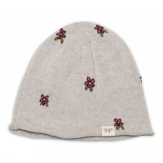 Helsinki Floral Beanie von MP Denmark in Beige Melange mit kleinen Blumen, erhältlich im Bärechind in Winterthur, Zürich Schweiz.