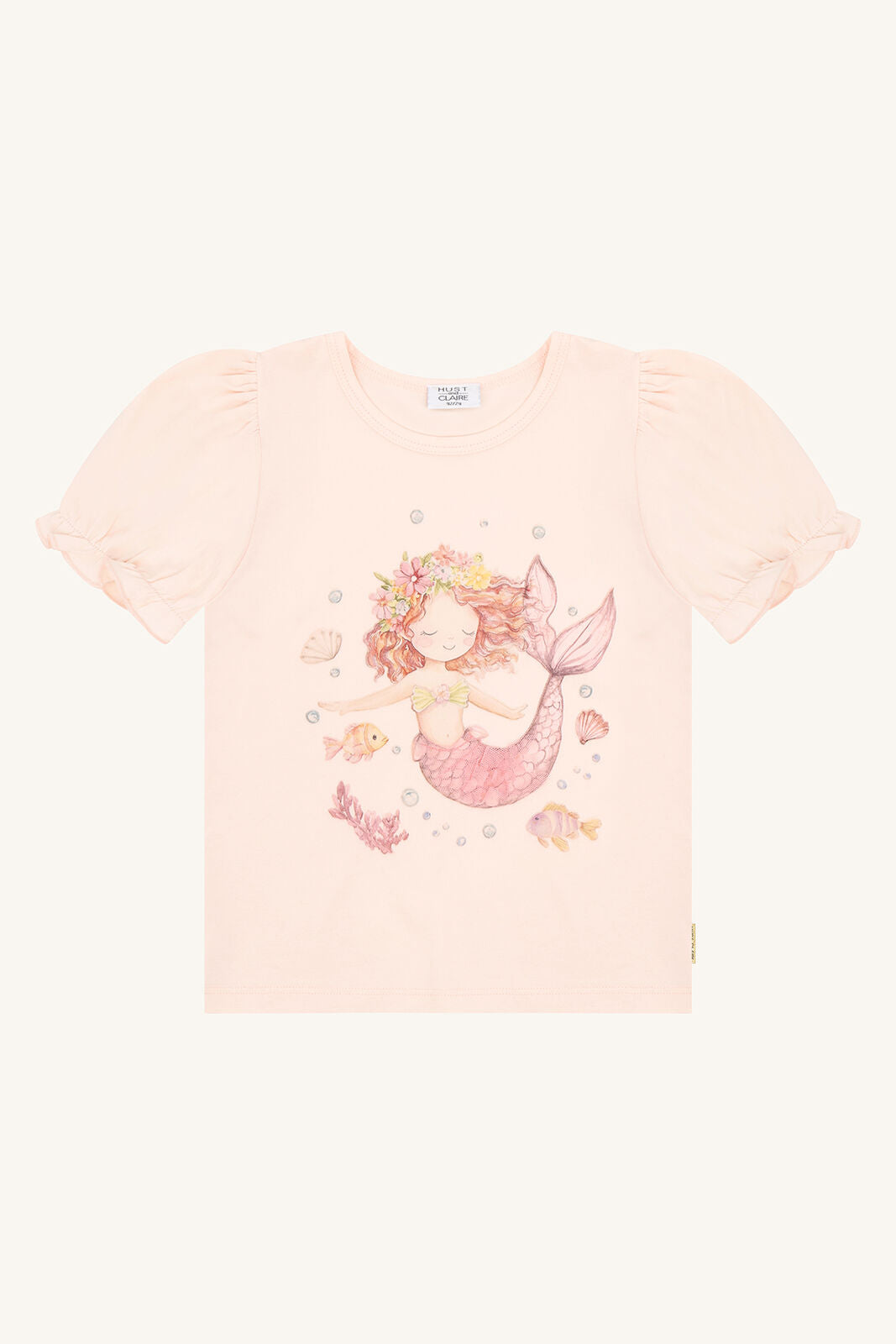 Hust&Claire Alma Mermaid T-Shirt in Quartz aus Baumwolle mit Meerjungfrauen-Motiv, Vorderansicht, Bärechind Winterthur Zürich Schweiz.