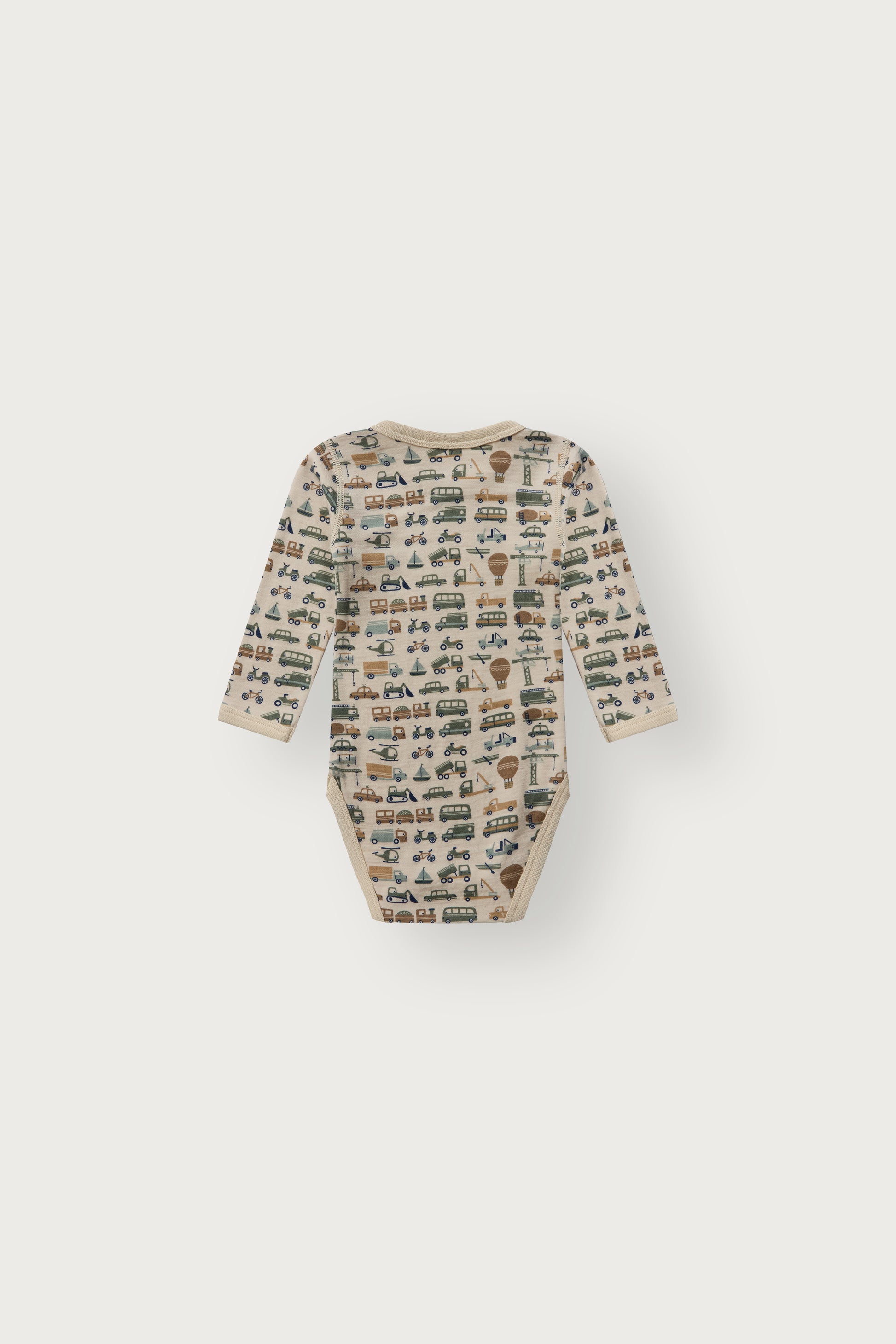 Rückansicht des Baloo Langarmbodys mit Fahrzeugprint in French Oak