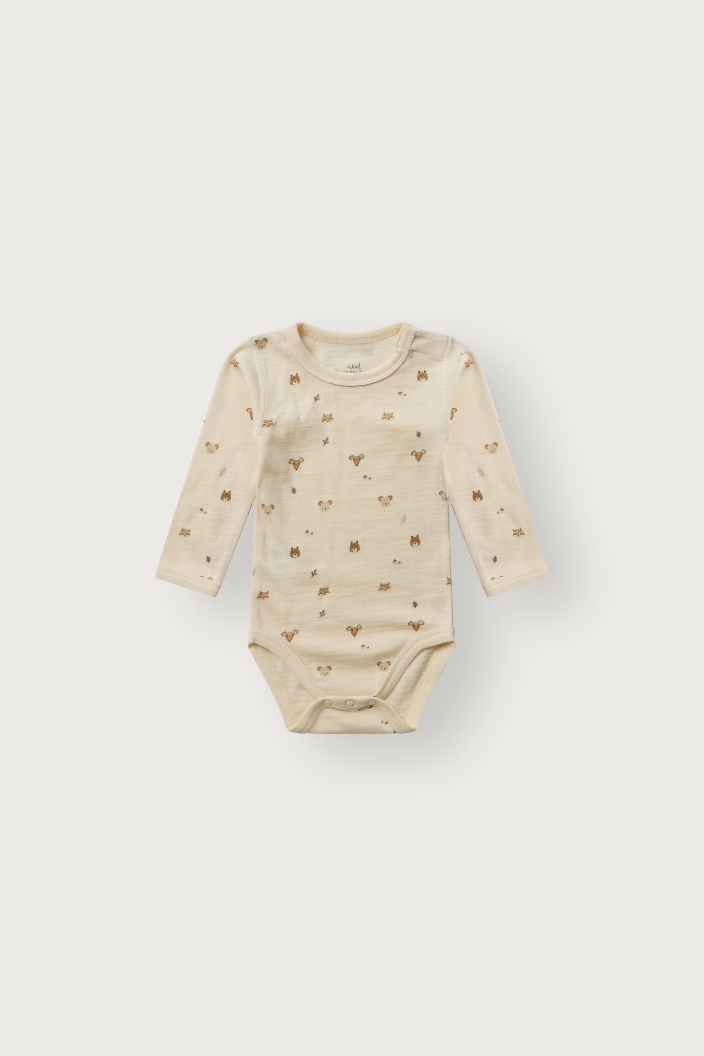 Baloo Merino/Bambus Langarmbody mit Waldtierprint, Off White, Vorderansicht