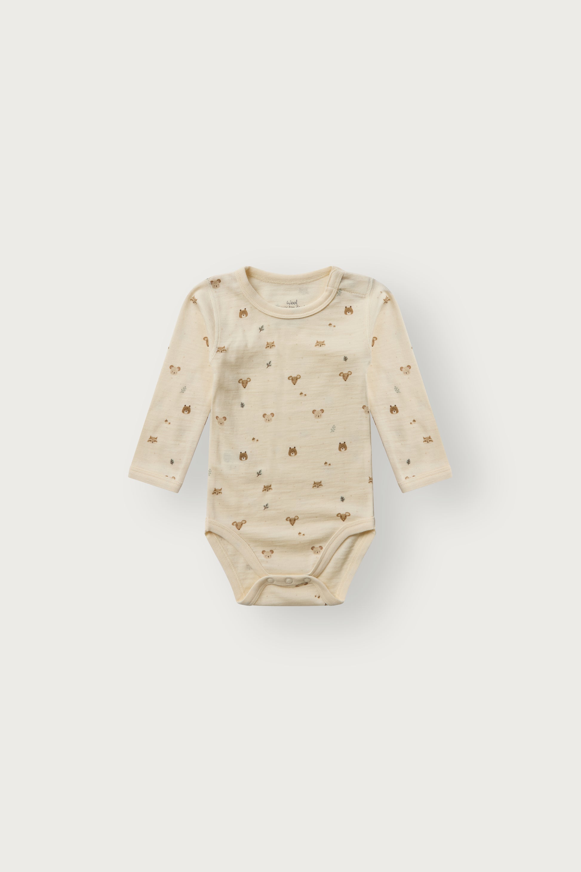 Baloo Merino/Bambus Langarmbody mit Waldtierprint, Off White, Vorderansicht