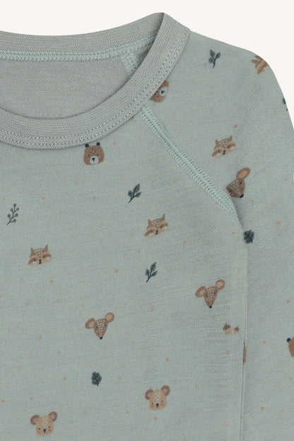 Bärechind Detailansicht Baloo Merino Bambus Wickelbody, Slate green