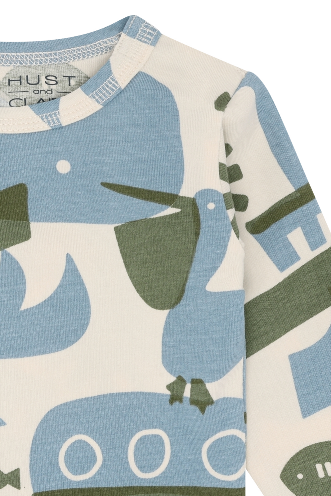 Detail Ocean Life Print mit Wal, Boot und Pelikan auf Hust&Claire Billy Body, Bärechind Winterthur Zürich Schweiz.