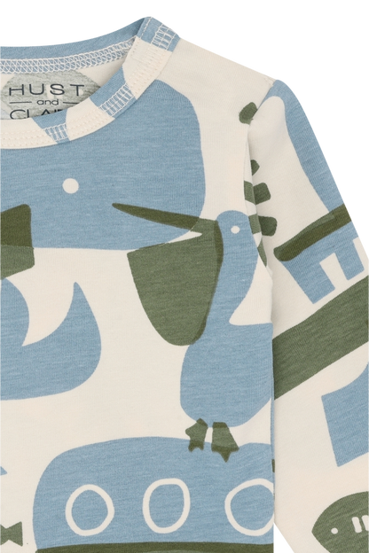 Detail Ocean Life Print mit Wal, Boot und Pelikan auf Hust&Claire Billy Body, Bärechind Winterthur Zürich Schweiz.