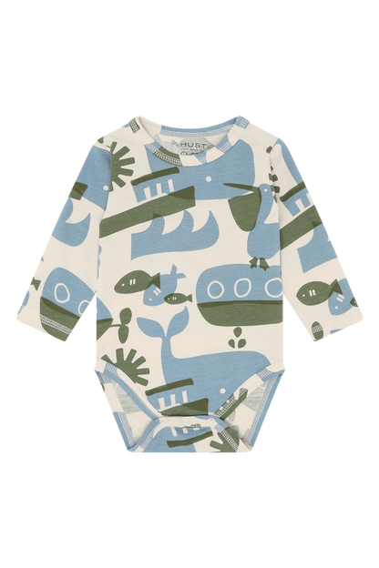 Hust&Claire Billy Baumwollbody Ocean Life mit Wal-Print vorne, nachhaltig bei Bärechind Winterthur Zürich Schweiz.