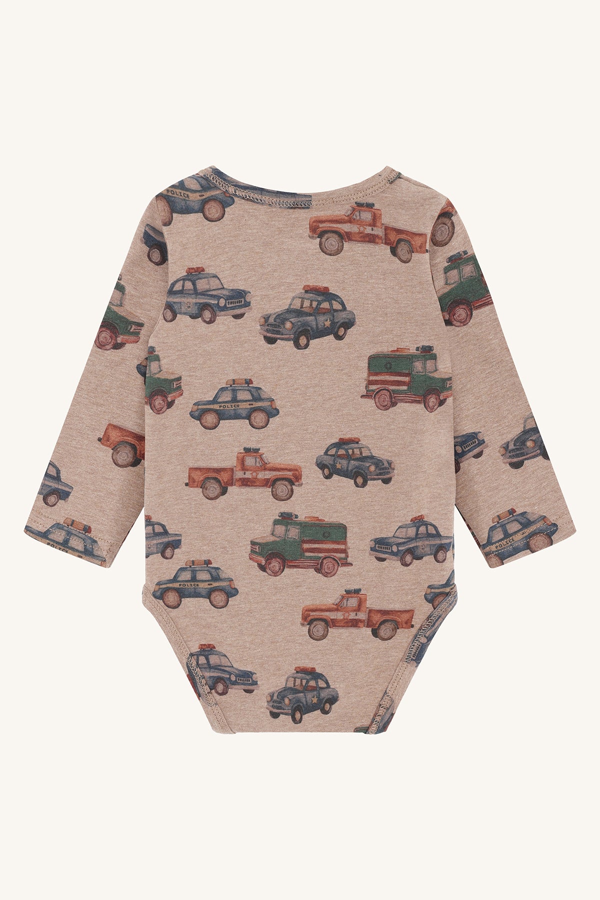 Rückansicht des Hust&Claire Babybody Billy aus Bio-Baumwolle in Biscuit, erhältlich im Bärechind Winterthur, Zürich Schweiz