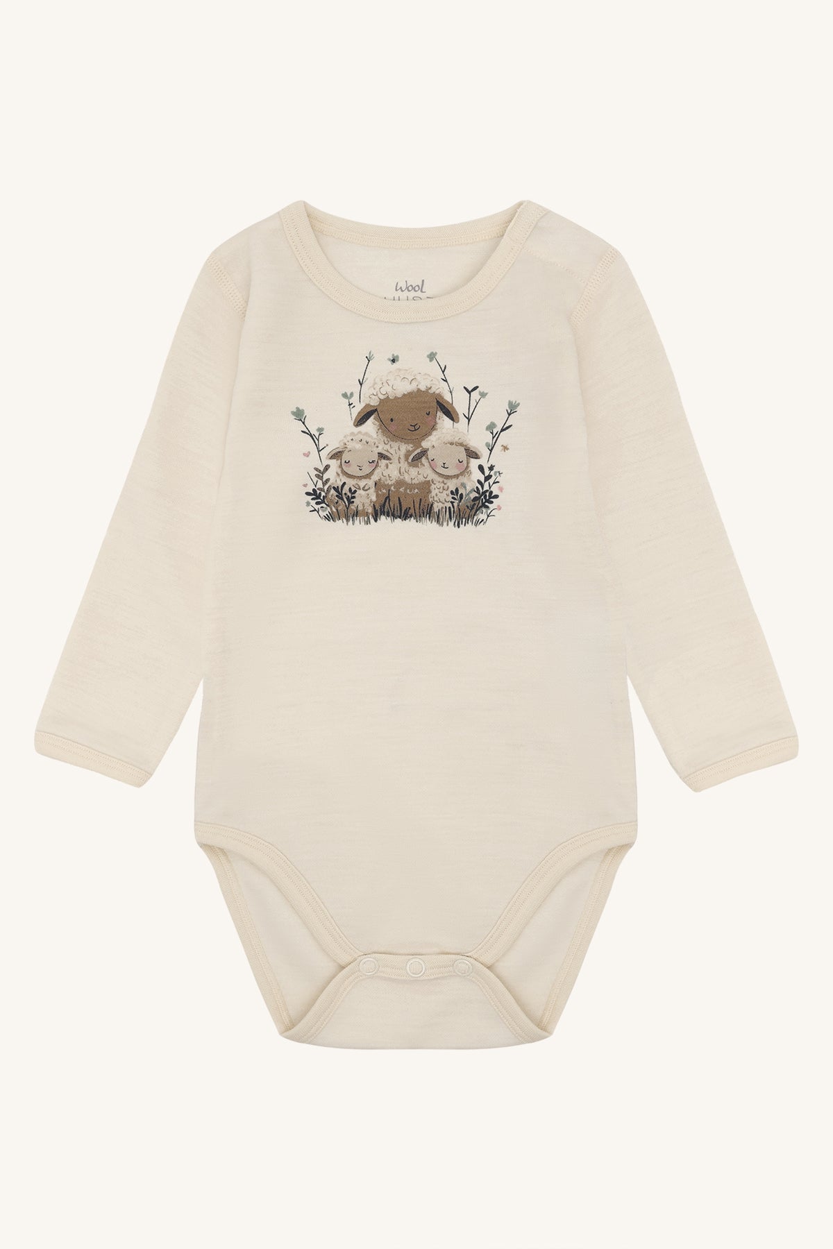 Bo Merino Langarmbody mit Schafmotiv in Off White, Vorderansicht