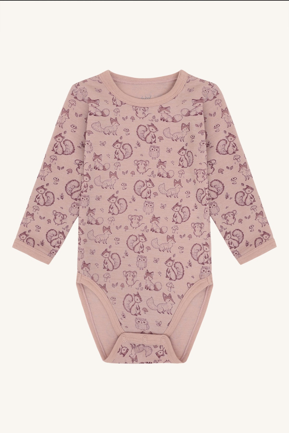 Bo Merino Langarmbody mit Waldtierprint in Dusty Rose, Vorderansicht