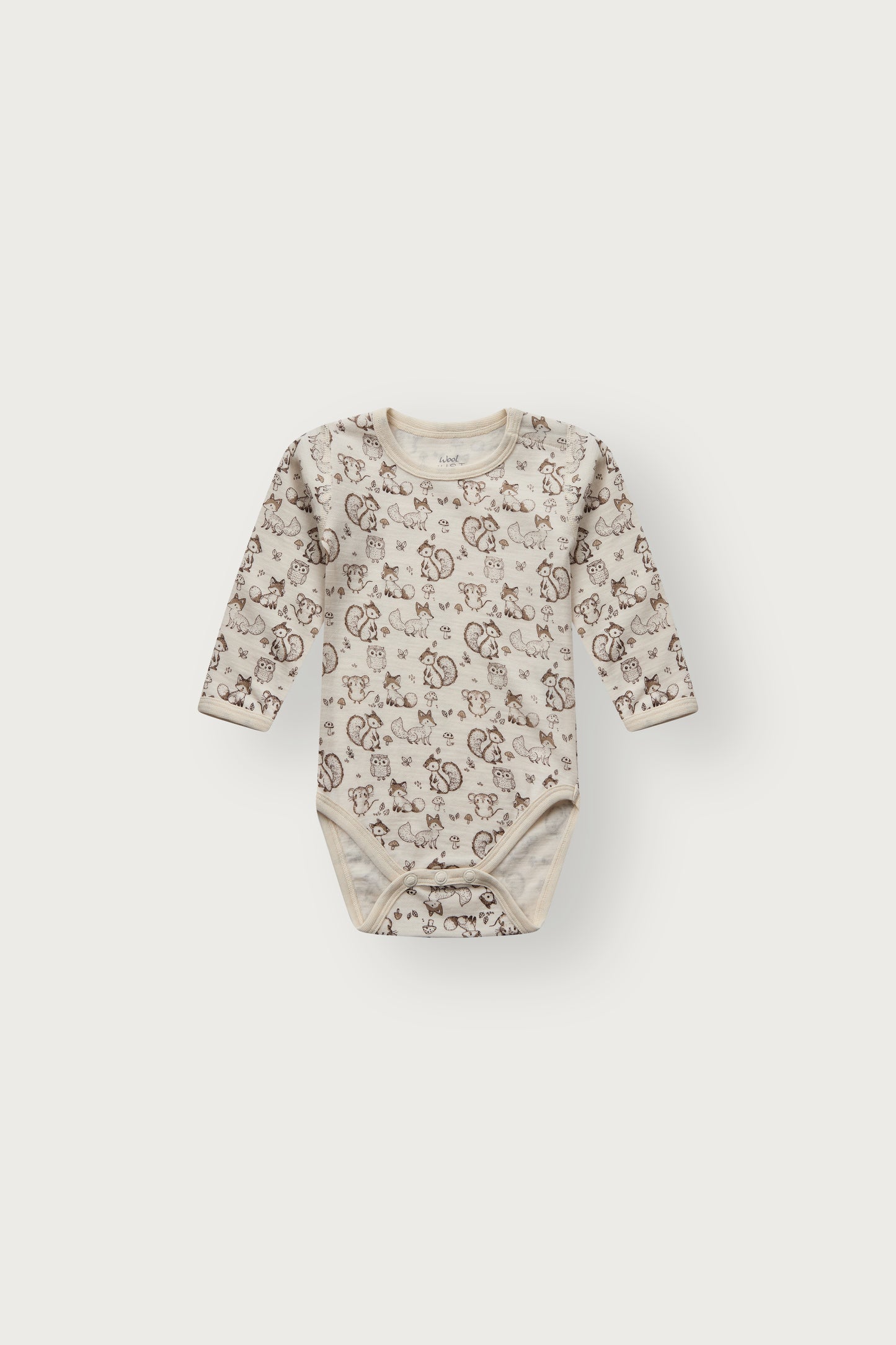 Bo Merino Langarmbody mit Waldtierprint in Off White, Vorderansicht