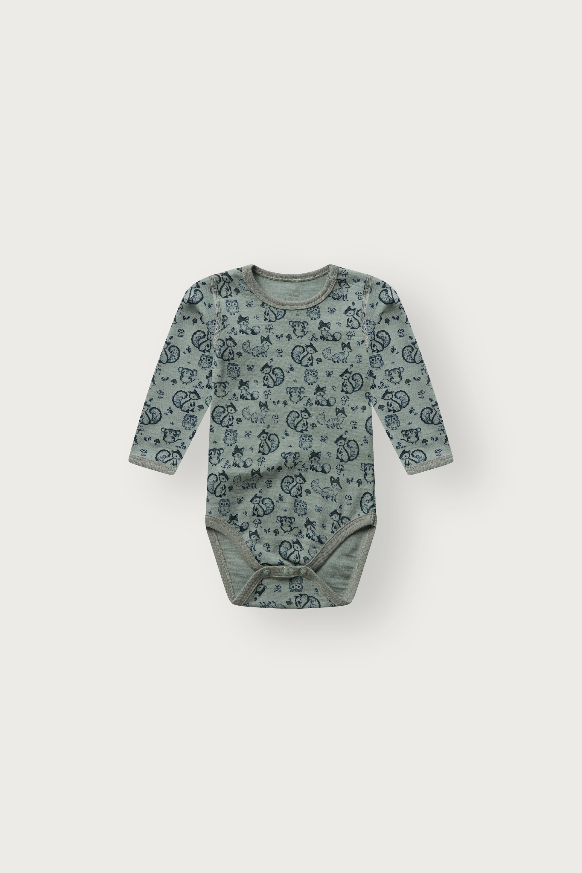 Bo Merino Langarmbody mit Waldtierprint in Slate Green, Vorderansicht