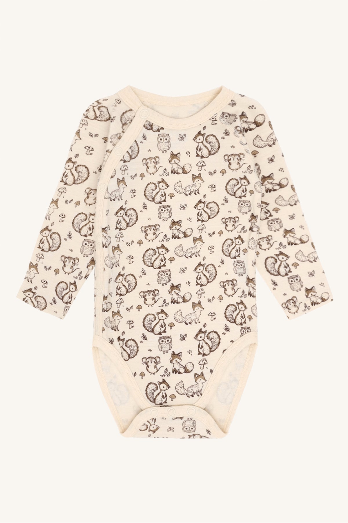 Bo Merino Wickelbody mit Waldtierprint in Off White, Vorderansicht