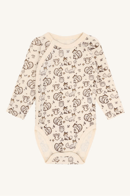 Bo Merino Wickelbody mit Waldtierprint in Off White, Vorderansicht