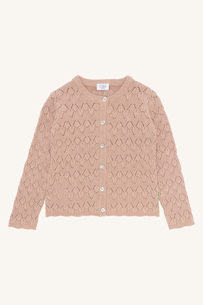 Strickjacke Cilja von Hust&Claire aus Bio-Baumwolle in Rugby Tan, Vorderansicht, erhältlich im Bärechind Winterthur, Zürich Schweiz