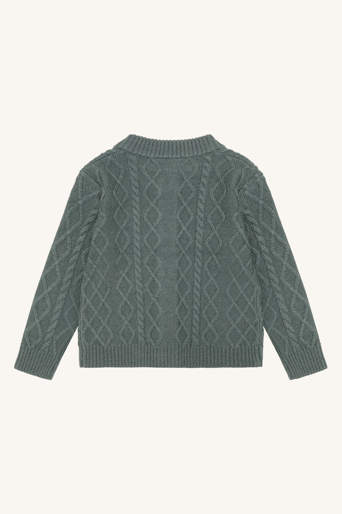 Grüne Kinder Strickjacke aus 100% Wolle mit durchgehender Knopfleiste