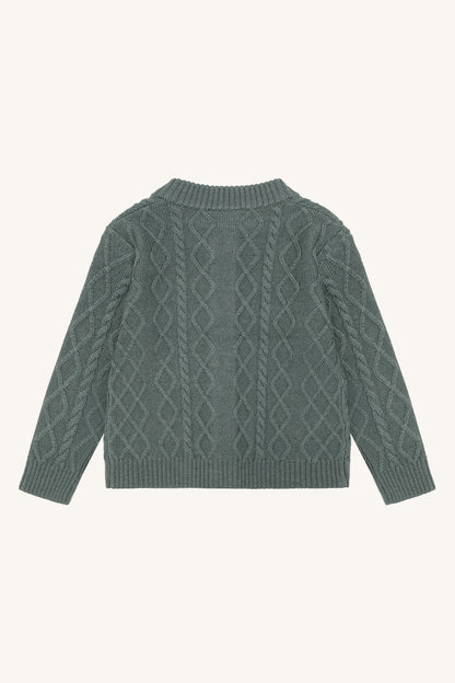 Grüne Kinder Strickjacke aus 100% Wolle mit durchgehender Knopfleiste