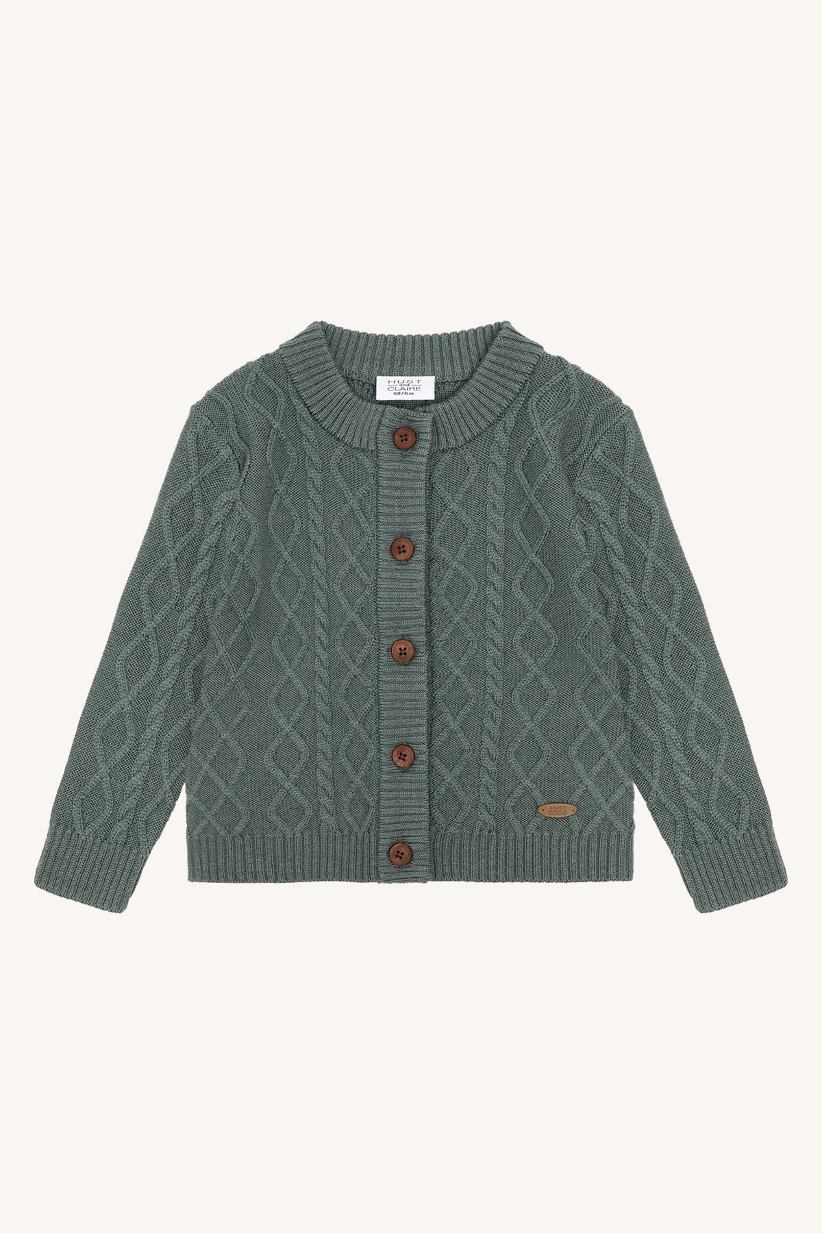 Hust & Claire Curi Wollstrickjacke Balsam Green mit klassischem Zopfmuster