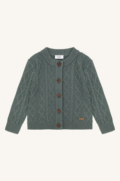 Hust & Claire Curi Wollstrickjacke Balsam Green mit klassischem Zopfmuster