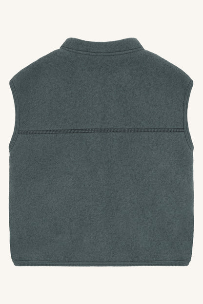 Merino Weste mit durchgehendem Reissverschluss, Balsam Green, Rückansicht