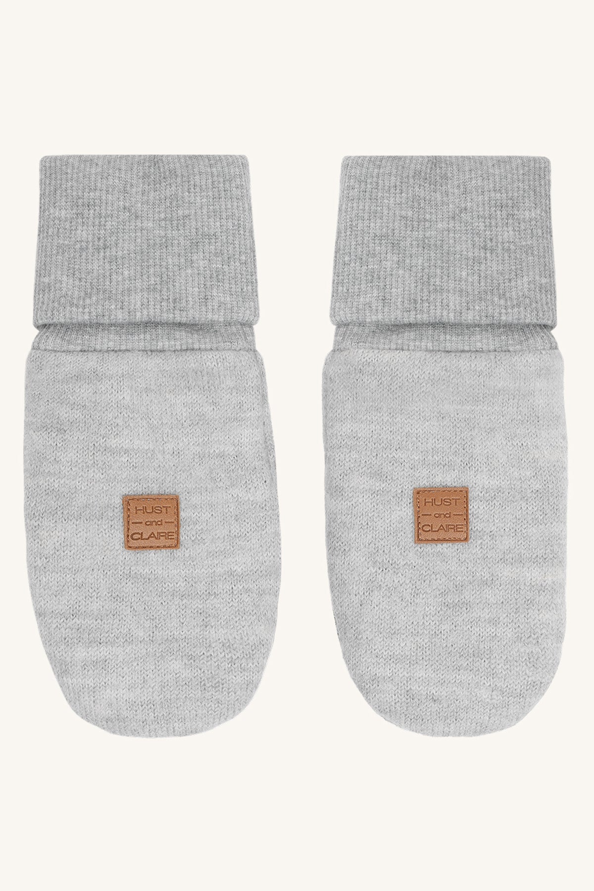Hust & Claire Felix Wollwalk Fäustlinge in Light Grey Melange mit breiten Rippbündchen, Bärechind Winterthur Schweiz.