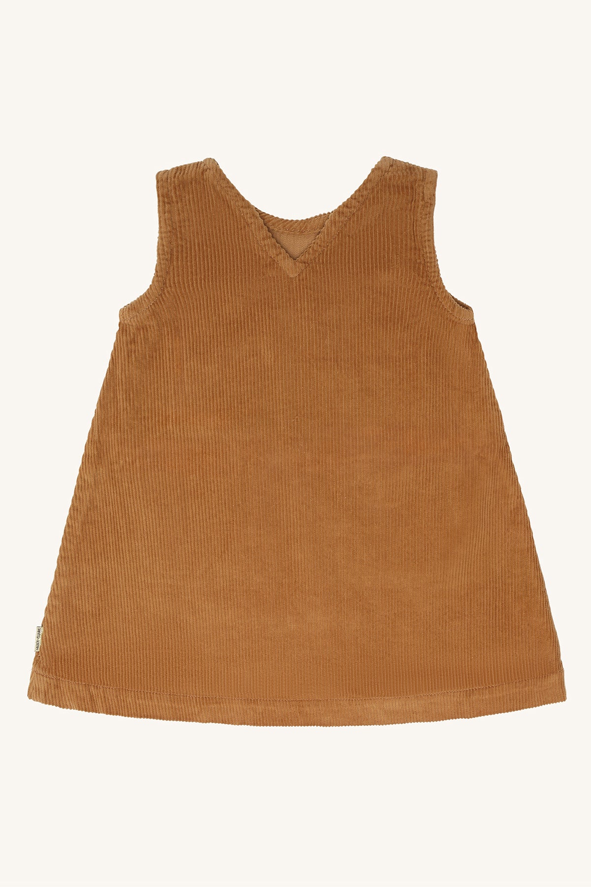 Hust & Claire Karoline Cordkleid Chipmunk von hinten, braunes Kinderkleid aus Baumwollcord mit leicht ausgestelltem Schnitt, Schweiz.