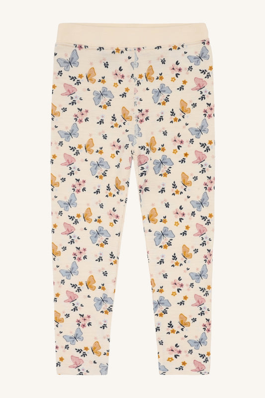 Liro Merino Kinderleggings von Hust & Claire mit Schmetterlingsprint in Off White, Vorderansicht