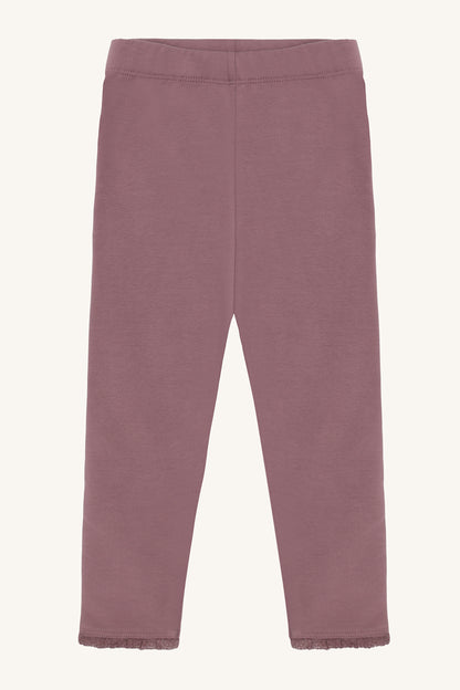 Hust & Claire Lisa gefütterte Leggings in Mauve mit Spitzenkante am Beinabschluss, Vorderansicht