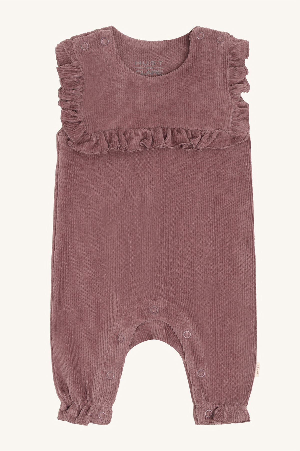 Mem Baumwolle Strampler mit Rüschen in Plum, Vorderansicht