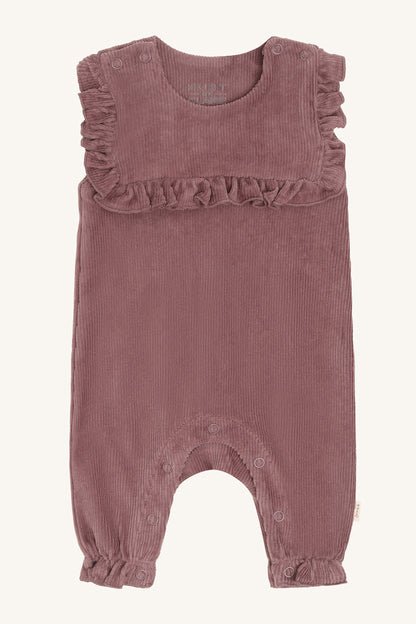 Mem Baumwolle Strampler mit Rüschen in Plum, Vorderansicht
