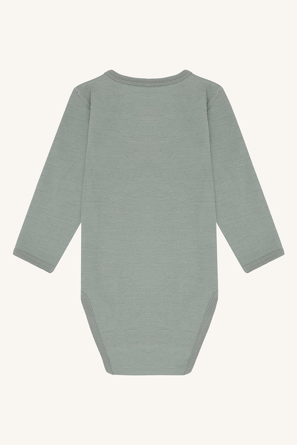 Babybody aus Merinowolle mit Druckknöpfen, Rückansicht in Slate Green