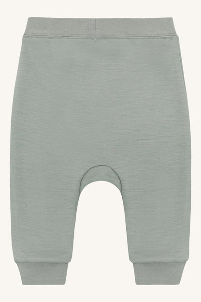 Leggings aus mulesingfreier Merinowolle, Rückansicht in Slate Green