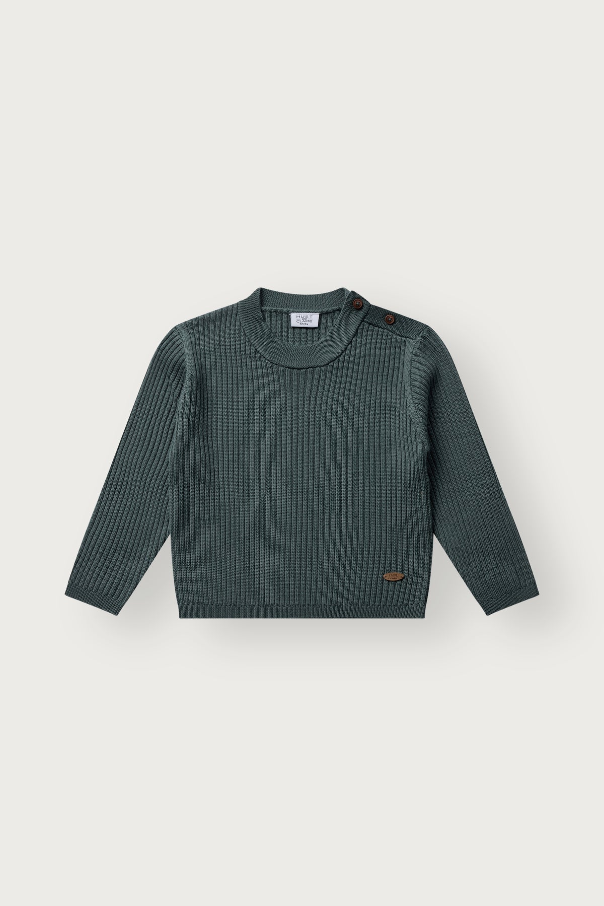Hust & Claire Pil Wollpullover Balsam Green mit feiner Rippstruktur