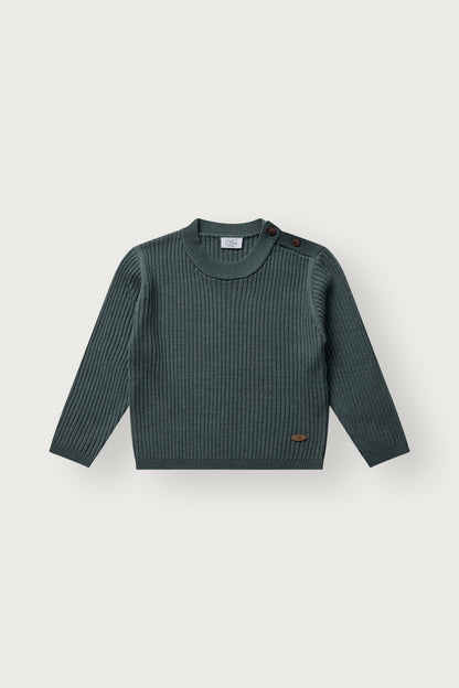 Hust & Claire Pil Wollpullover Balsam Green mit feiner Rippstruktur