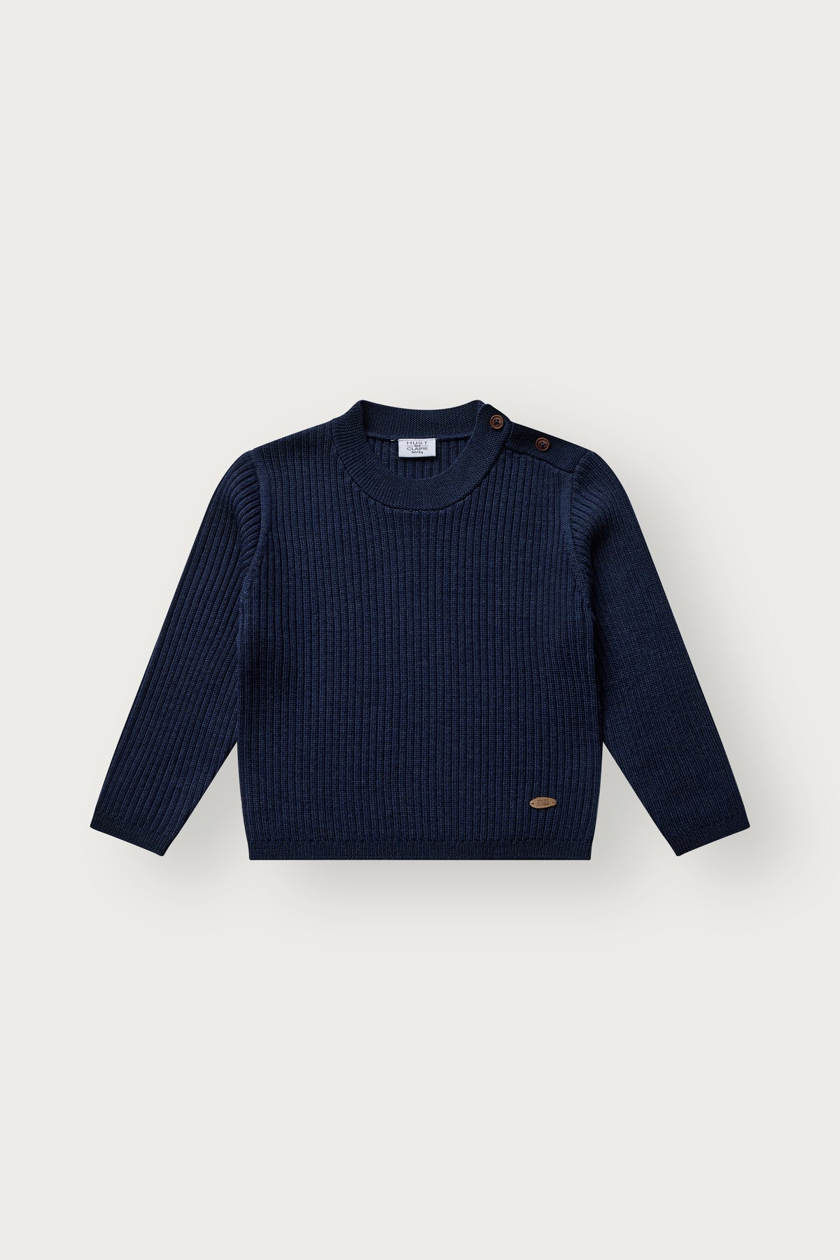 Hust & Claire Pil Wollpullover Blues in Dunkelblau mit feiner Rippstruktur