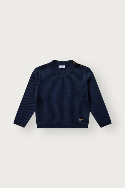Hust & Claire Pil Wollpullover Blues in Dunkelblau mit feiner Rippstruktur