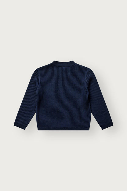 Dunkelblauer Kinder Wollpullover aus 100% Wolle für Herbst und Winter