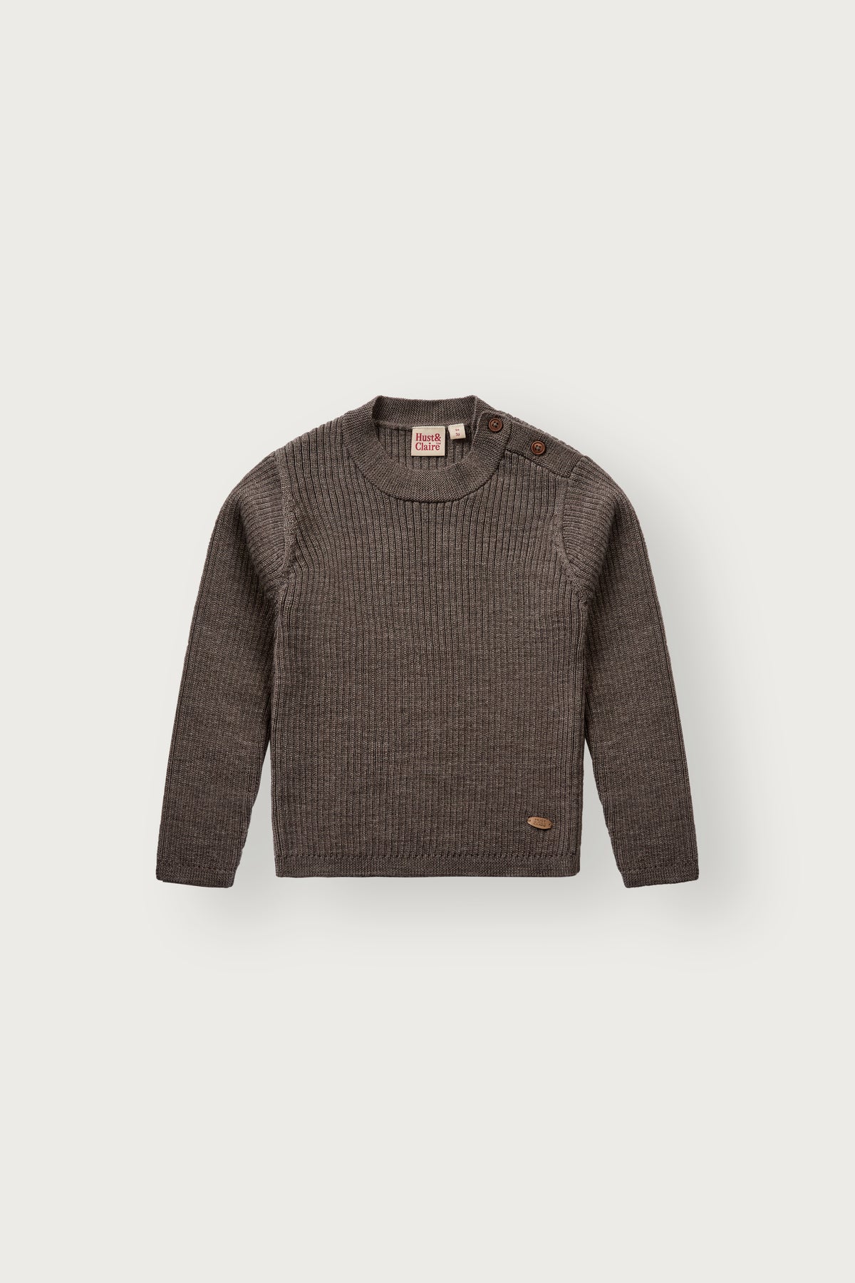 Hust & Claire Pil Wollpullover Deer Melange in gedecktem Braun mit feiner Rippstruktur