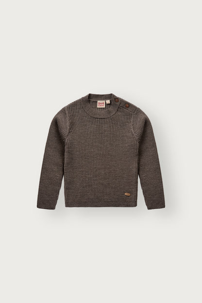 Hust & Claire Pil Wollpullover Deer Melange in gedecktem Braun mit feiner Rippstruktur