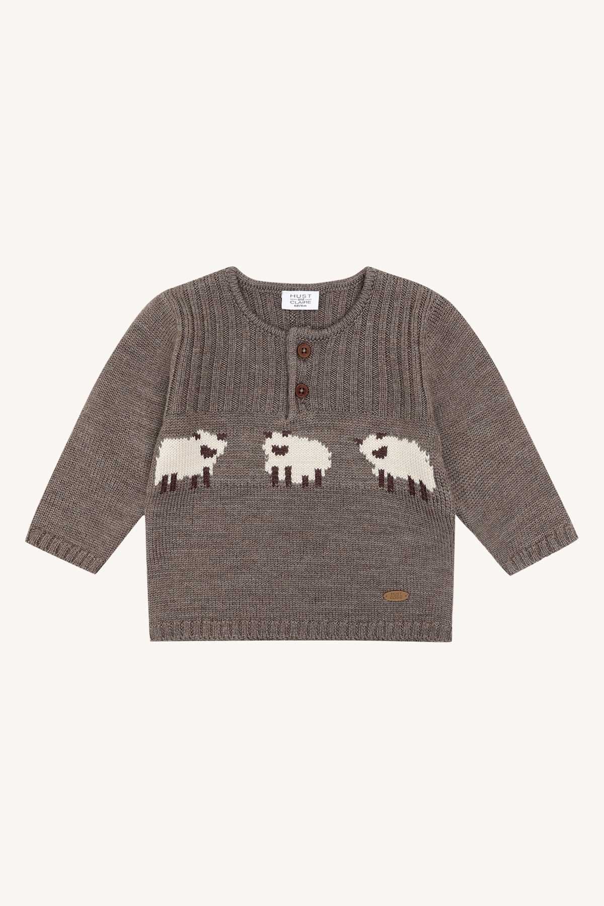 Hust & Claire Pil Wollpullover Deer Melange mit drei eingestrickten Schafen
