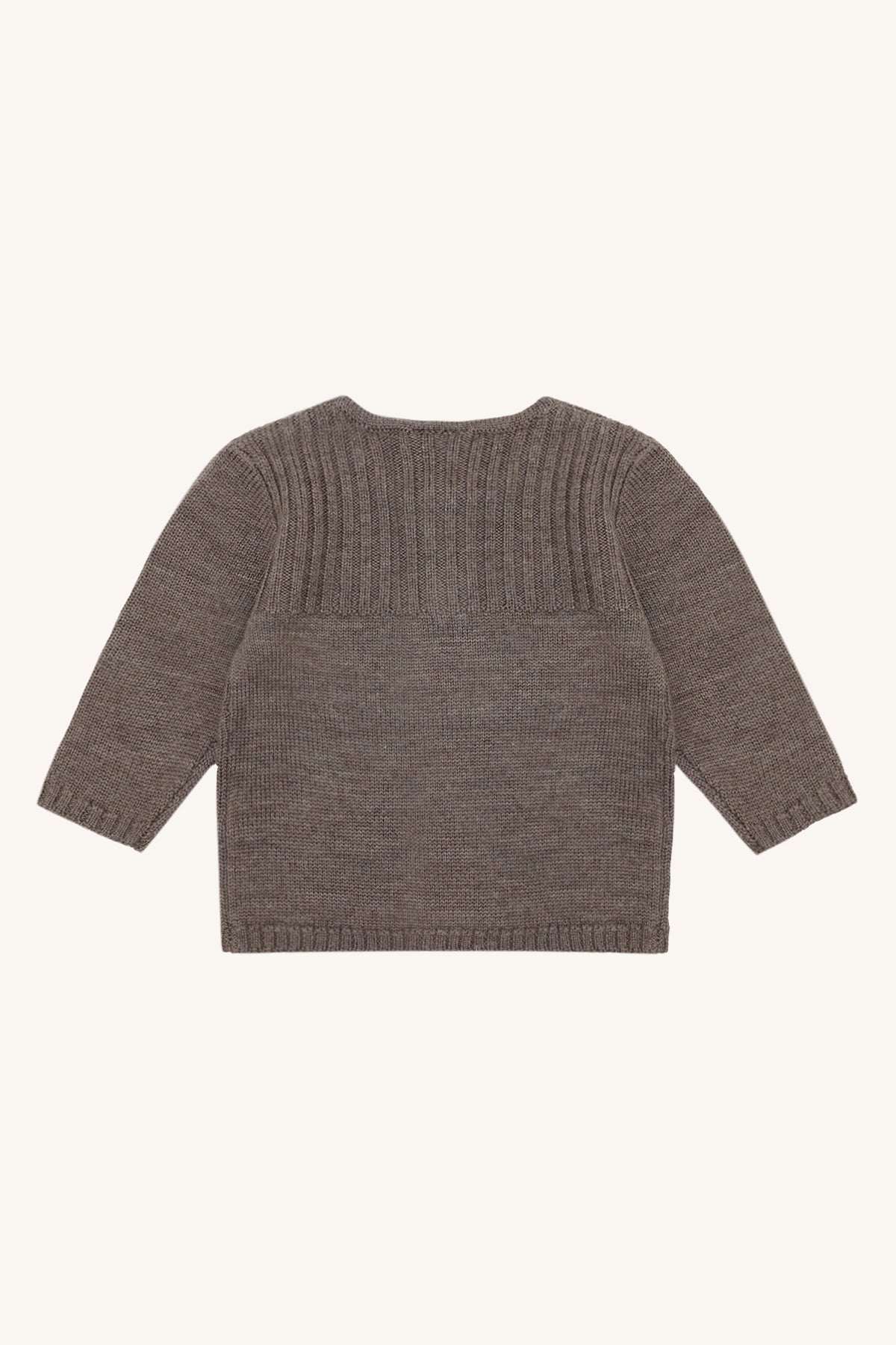 Braun melierter Kinder Wollpullover aus 100% Wolle mit Schafmotiv