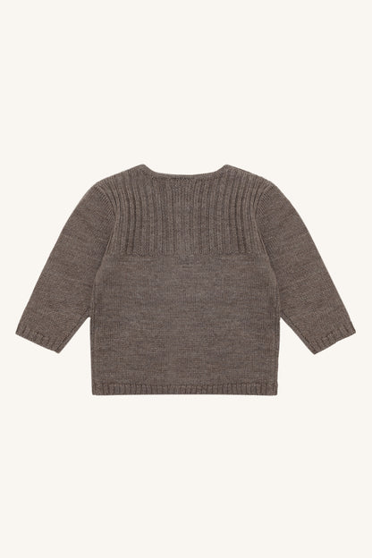 Braun melierter Kinder Wollpullover aus 100% Wolle mit Schafmotiv