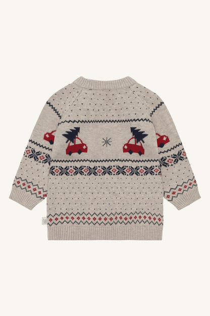 Hust & Claire Pilou Strickpullover Weihnachtsauto in Beige Melange, Ansicht 2